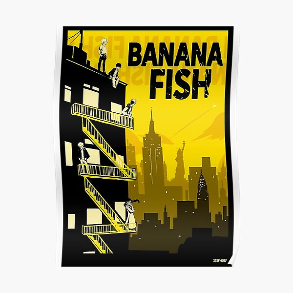 Anime de pescado de plátano amarillo Póster