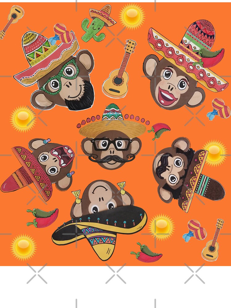 Cartoon Mexican Monkeys Cinco De Mayo Orange Background Fiesta Kids T Shirt By Krchmar Redbubble