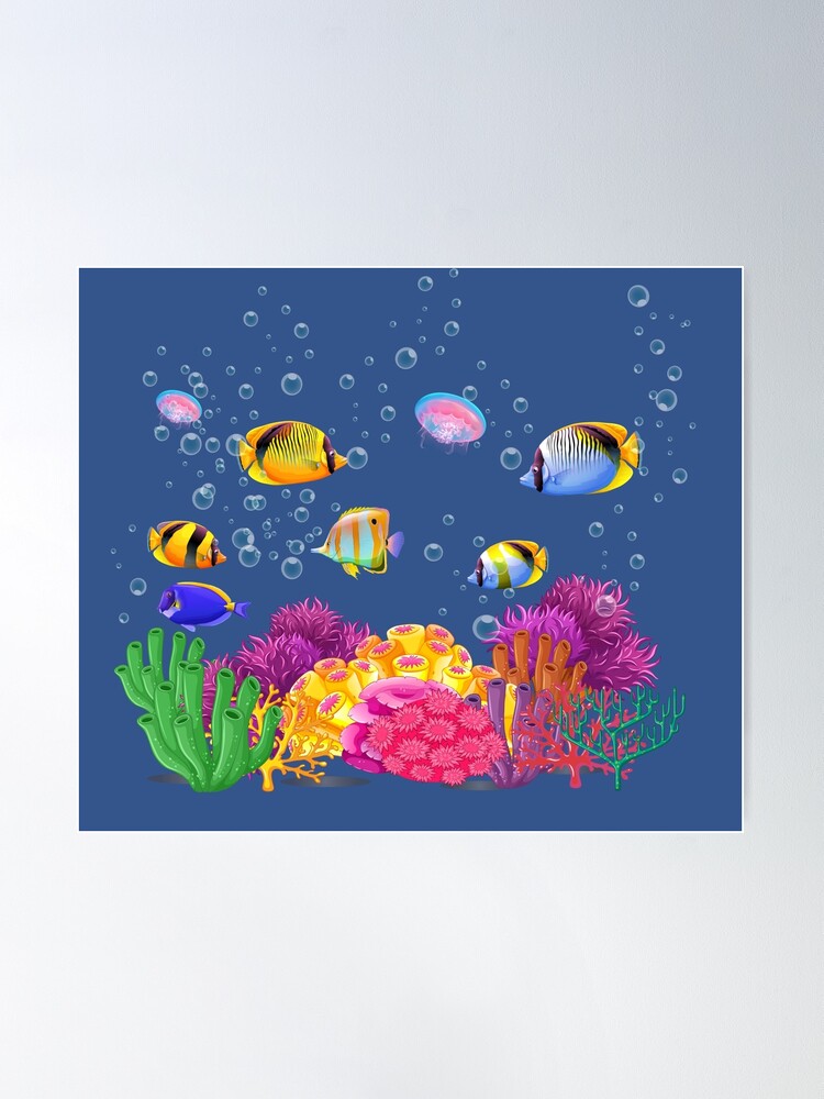 Tropical Fish & Dolphins Coral Reef Underwater, Animal Posters