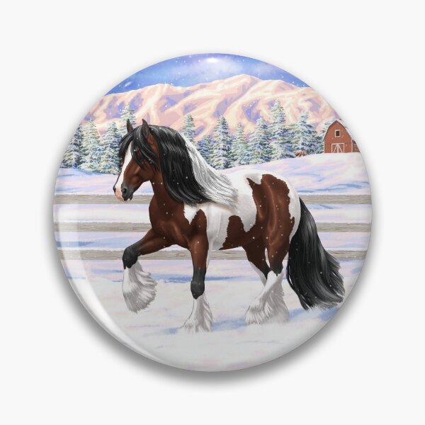 Item preview, Brown Bay Pinto Skewbald Gypsy Vanner Draft Horse In Snow designed and sold by csforest.