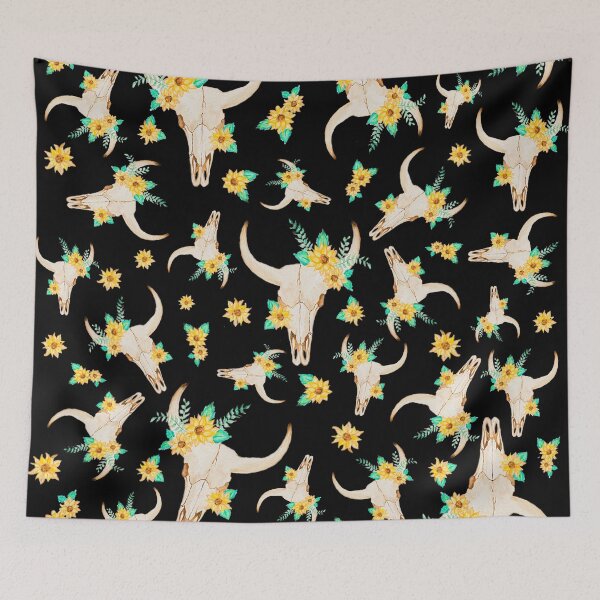 Item preview, Sunflower Bull Skull (Black) designed and sold by ErinGArt.