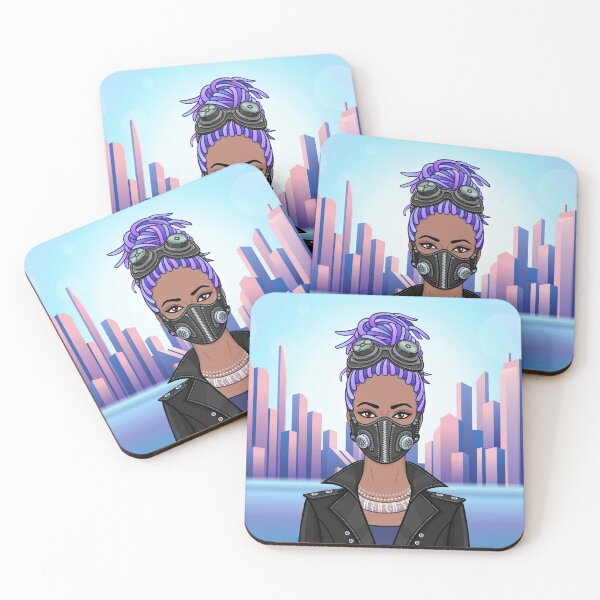 Item preview, Black woman in a mask, background of a megalopolis. designed and sold by YanaZvereva.