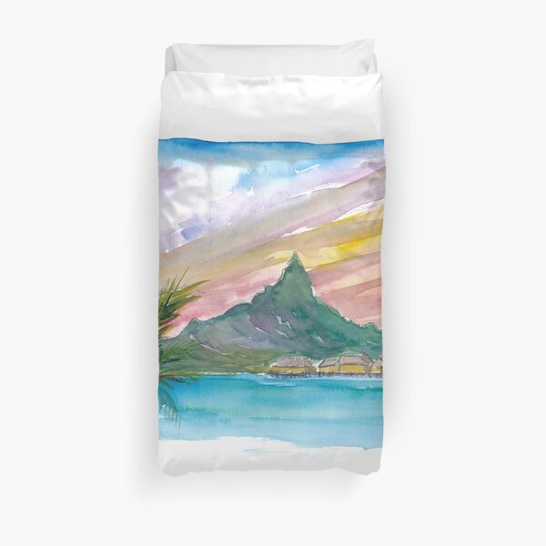 Rêves polynésiens de Tahiti avec cabanes et montagnes Housse de couette