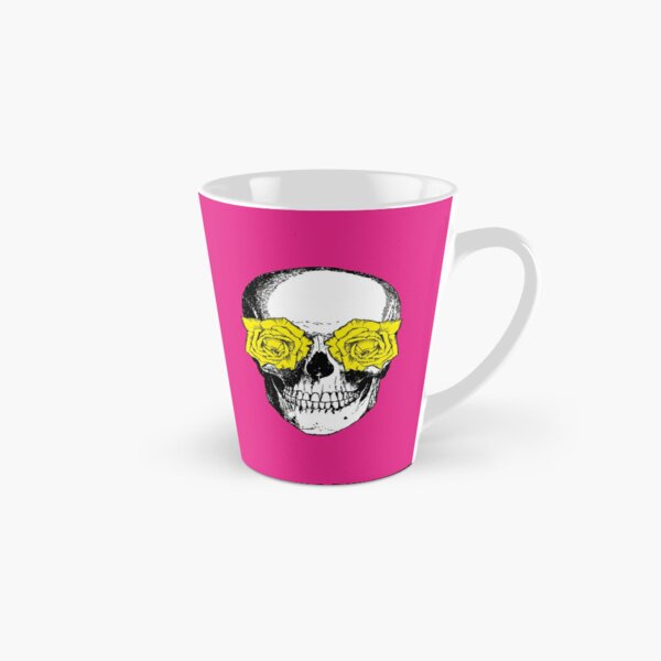 Skull and Roses | Skull and Flowers | Skulls and Skeletons | Vintage Skulls | Pink and Yellow |  Tall Mug