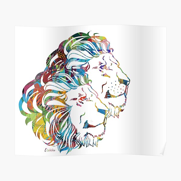 Lions peinture graphique pop art déco Poster