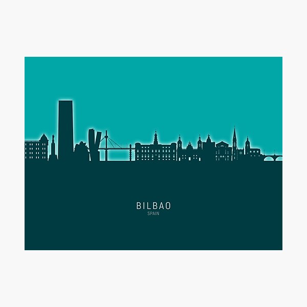 Vista previa del artículo con la obra «Bilbao Spain Skyline», diseñado y vendido por ArtPrints.