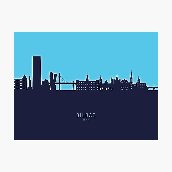 Vista previa del artículo con la obra «Bilbao Spain Skyline», diseñado y vendido por ArtPrints.