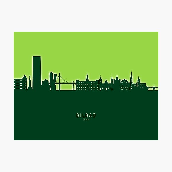 Vista previa del artículo con la obra «Bilbao Spain Skyline», diseñado y vendido por ArtPrints.
