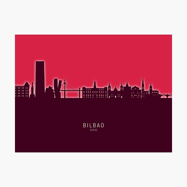 Vista previa del artículo con la obra «Bilbao Spain Skyline», diseñado y vendido por ArtPrints.