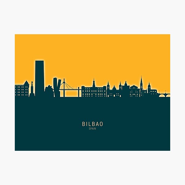 Vista previa del artículo con la obra «Bilbao Spain Skyline», diseñado y vendido por ArtPrints.