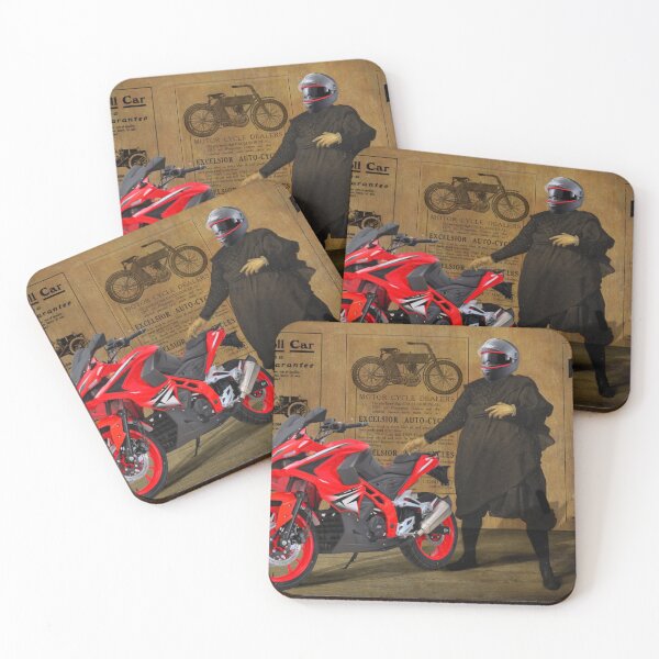 Item preview, Red Motorbike in Vintage Garage with Old Adverts designed and sold by KALEIDOSCOPE UK.