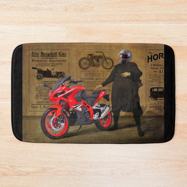 Item preview, Red Motorbike in Vintage Garage with Old Adverts designed and sold by KALEIDOSCOPE UK.