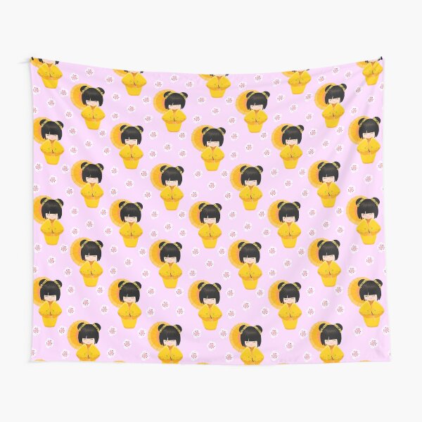 Estampado de Kokeshi sosteniendo sombrilla Tela decorativa