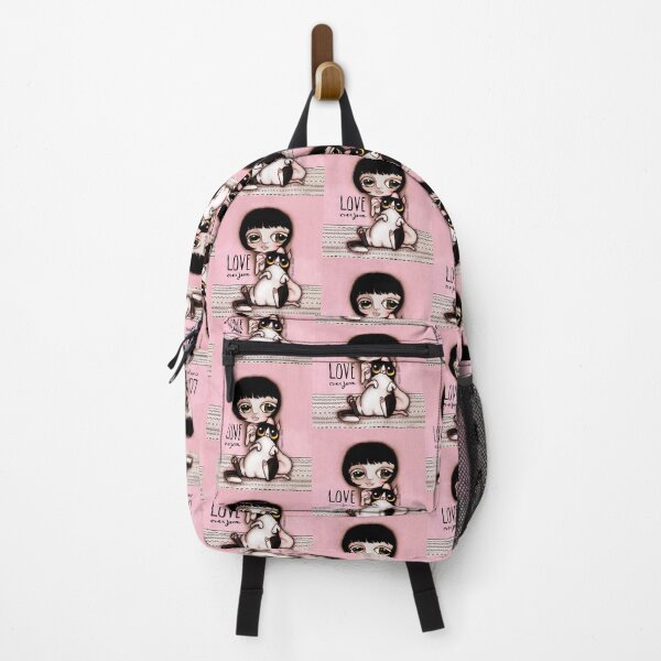 Little child with black and white cat Backpack