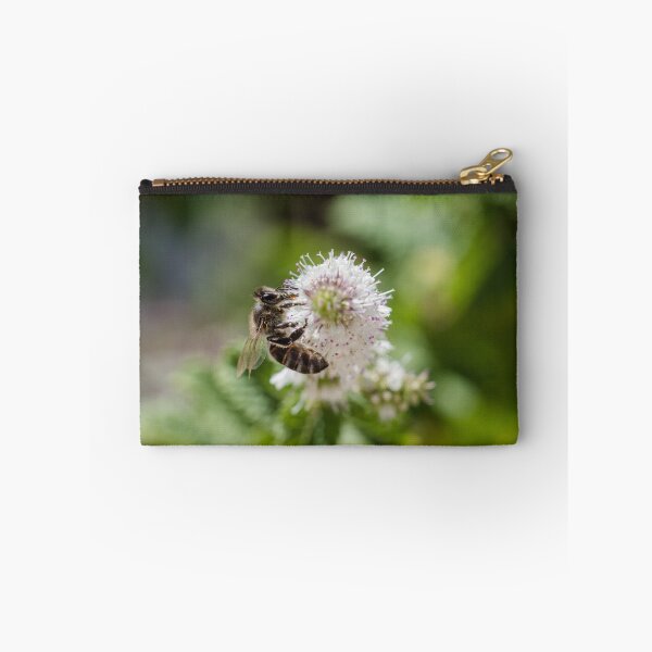 Item preview, A bee on a mint white flower designed and sold by moroccandreamer.