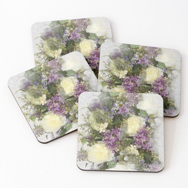 Item preview, All kinds of lovely- a watercolour floral bouquet of cream roses and purple flowers designed and sold by elaine hickling.