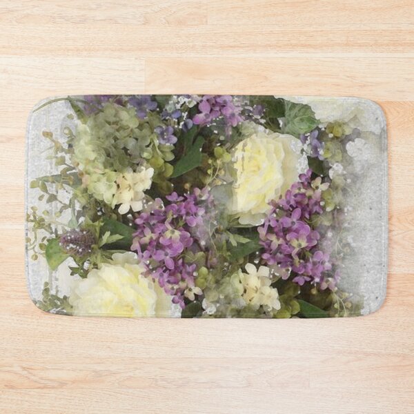 Item preview, All kinds of lovely- a watercolour floral bouquet of cream roses and purple flowers designed and sold by elaine hickling.
