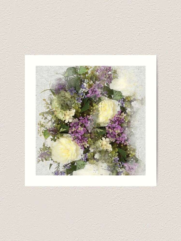 All Kinds Of Lovely A Watercolour Floral Bouquet Of Cream Roses And Purple Flowers Art Print By Elainehickling Redbubble