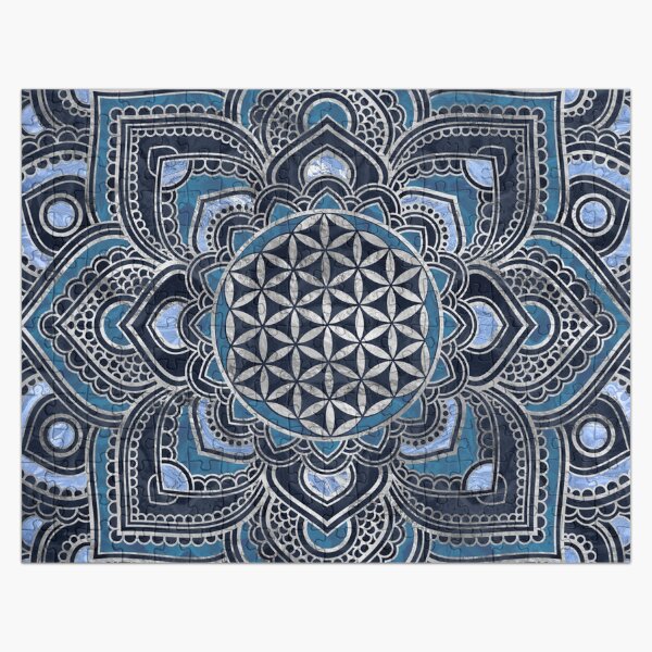 Artikel-Vorschau von Blume des Lebens in Lotus Mandala - Blauer Kristall und Silber, designt und verkauft von k9printart.