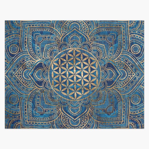 Artikel-Vorschau von Blume des Lebens in Lotus Mandala - blauer Marmor und Gold, designt und verkauft von k9printart.
