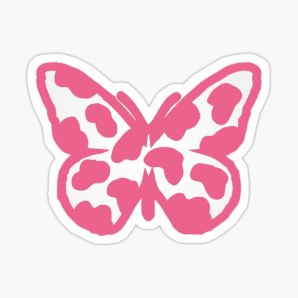 pink cow print butterfly sticker by emmakathrynlee redbubble