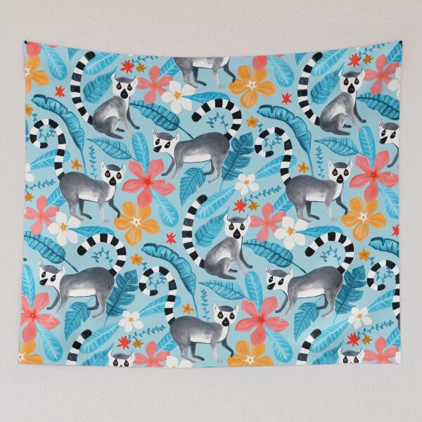 Item preview, Gouache Lemur Land on Blue designed and sold by TigaTiga.