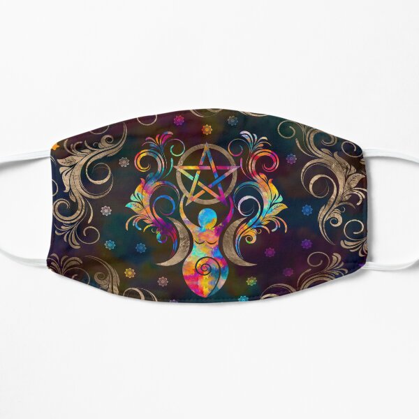 Triple Moon Goddess with pentagram ornament Flat Mask