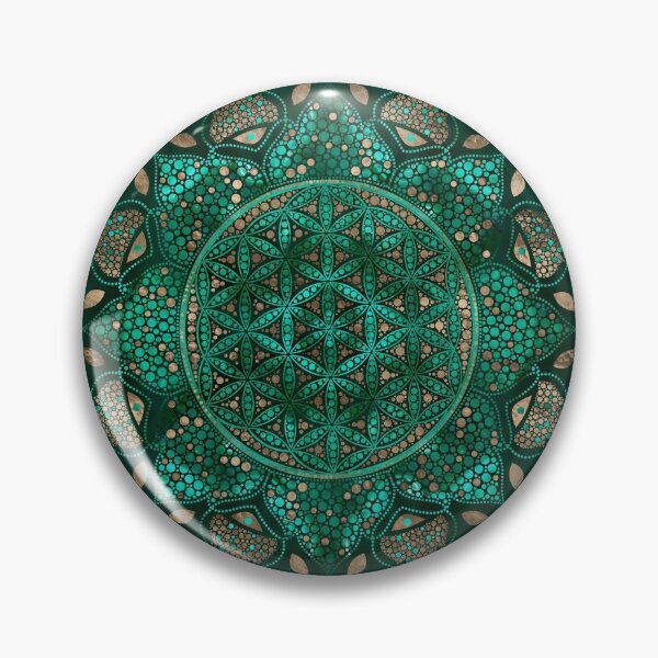 Item preview, Flower of Life Dot Art malachite gold designed and sold by k9printart.