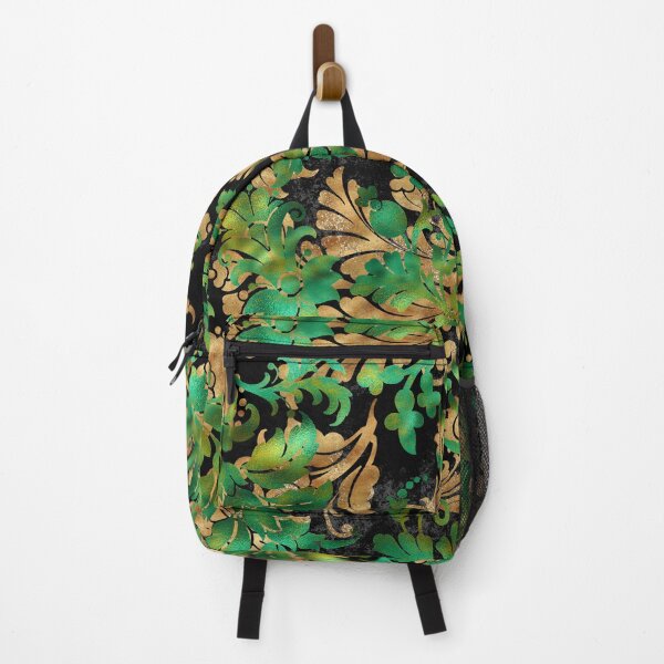 Jungle Floral Neck Gator Green Gold and Black Jungle Flowers Backpack
