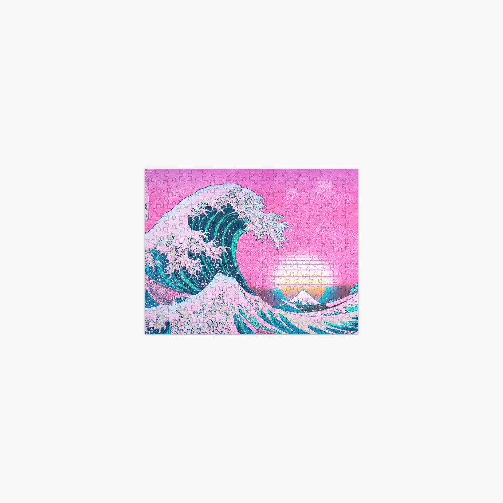 Vaporwave Aesthetic Great Wave Off Kanagawa Retro Sunset Jigsaw Puzzle