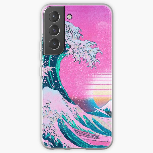 Vaporwave Aesthetic Great Wave Off Kanagawa Retro Sonnenuntergang Samsung Galaxy Flexible Hülle