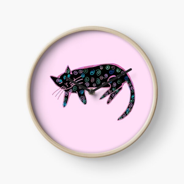 Danish pastry cat in black and bright Clock