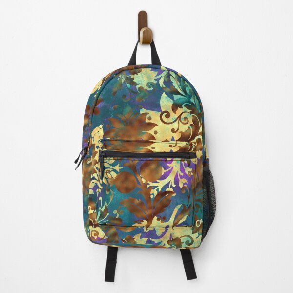 Jungle Floral Neck Gator Blue Gold and Brown Jungle Flowers Backpack