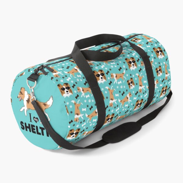 Shetland Sheepdog Sheltie Pattern Miniature Collie Dog Breed in Blue Duffle Bag