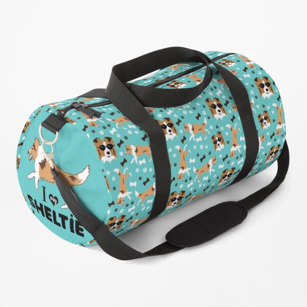 Shetland Sheepdog Sheltie Pattern Miniature Collie Dog Breed in Blue Duffle Bag