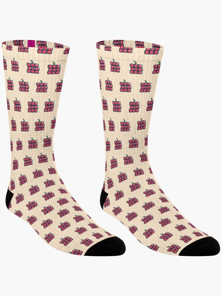 Thumbnail 3 of 5, Socks, Cute Square Raspberry Illustration Pattern Panic-Graphics designed and sold by Panic-Graphics.