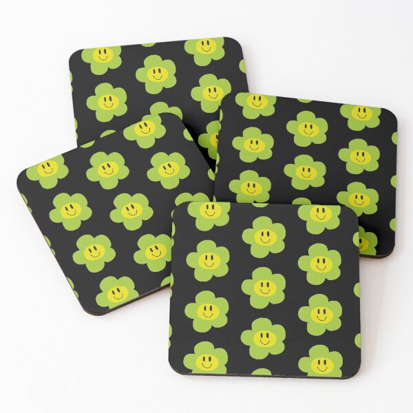 Item preview, green smiley flower (black bg) designed and sold by holleh03.