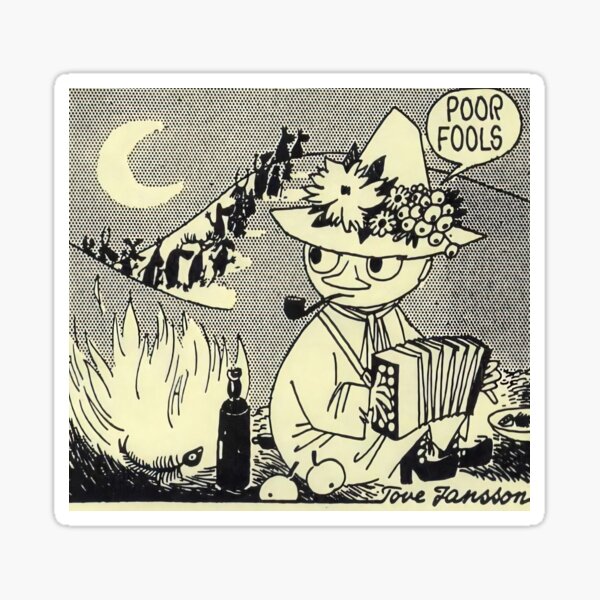 Moomin Snufkin poor fools panel Sticker