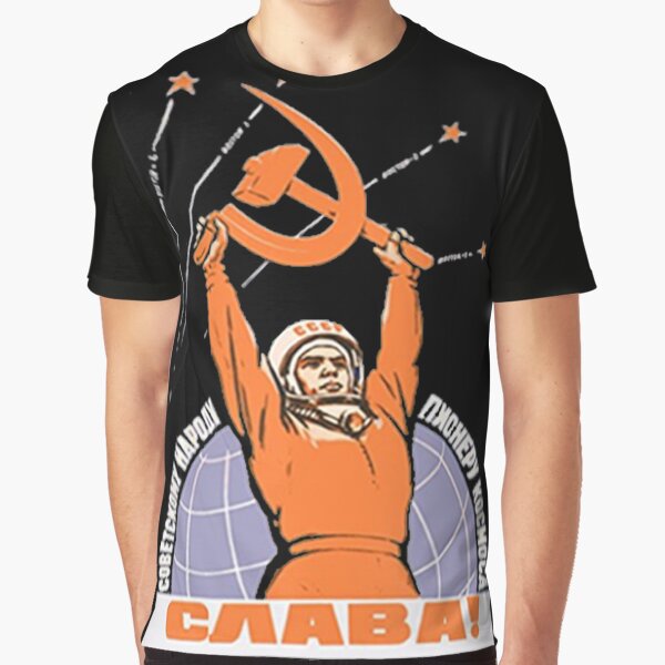 Vista previa del artículo con la obra «Cartel vintage de propaganda de la URSS soviética Yuri Gagarin Programa espacial Retro», diseñado y vendido por TopTeeShop.