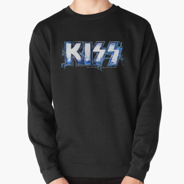 KISS rock music band - Blue Lightning Logo Faces Pullover Sweatshirt
