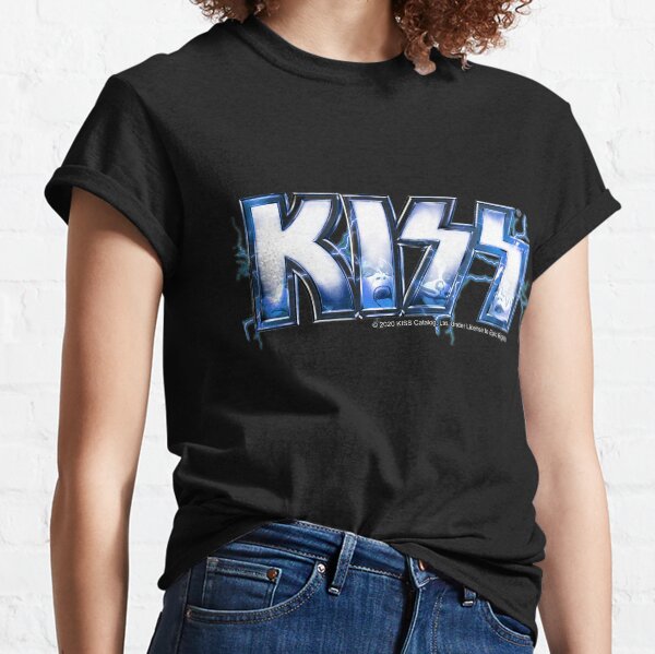 KISS rock music band - Blue Lightning Logo Faces Classic T-Shirt
