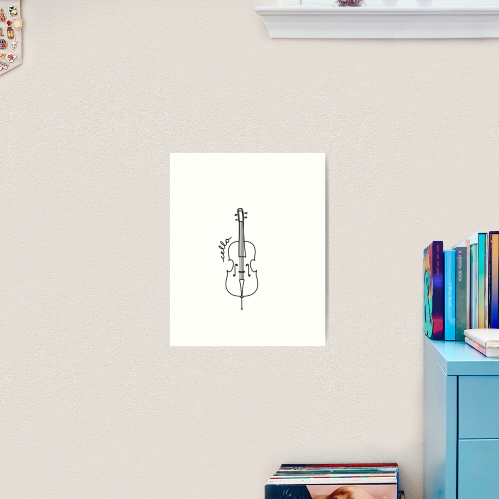 Black and White Cello Art With Cursive Label Art Print