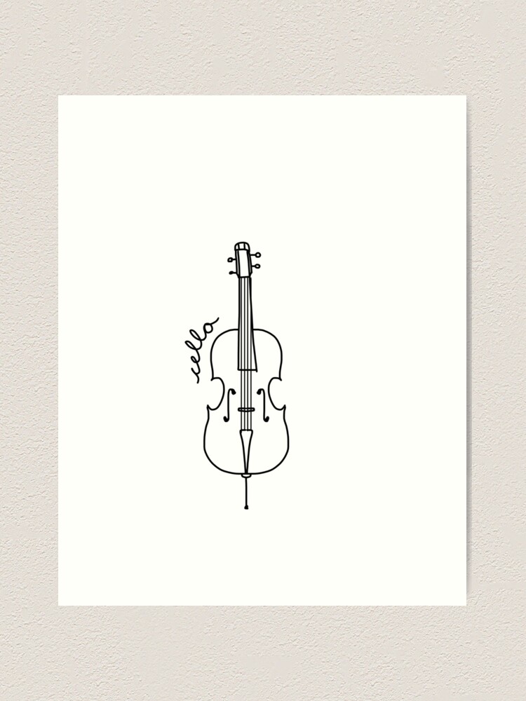 Alternate view of Black and White Cello Art With Cursive Label Art Print
