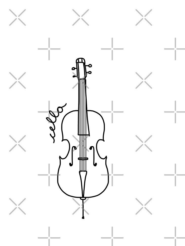 Black and White Cello Art With Cursive Label by bassoongirl123