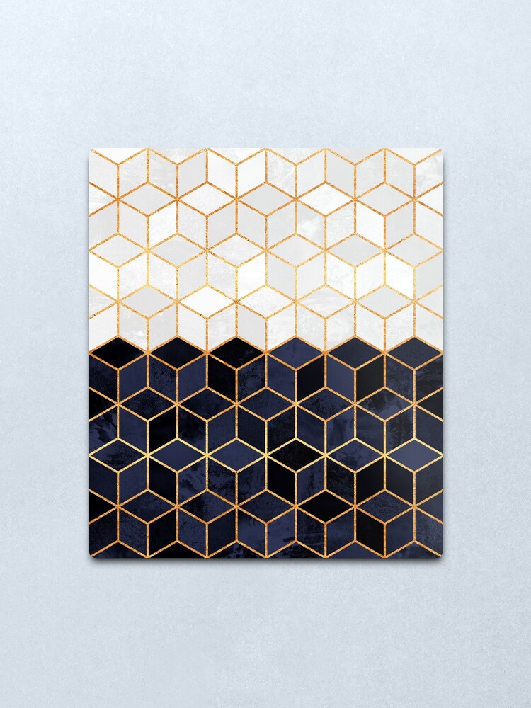 Alternate view of White And Navy Cubes Metal Print