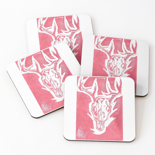 Item preview, Red Deer Skull Lino Cut Print designed and sold by Libby Snow.