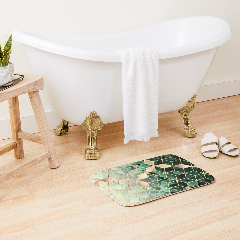 Leaves And Cubes Bath Mat