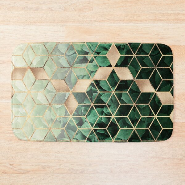 Leaves And Cubes Bath Mat