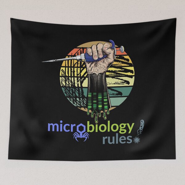 Item preview, Microbiology Rules - pipette with fist and retro vintage distressed style petri culture plate designed and sold by Zit-Zat-Zot.
