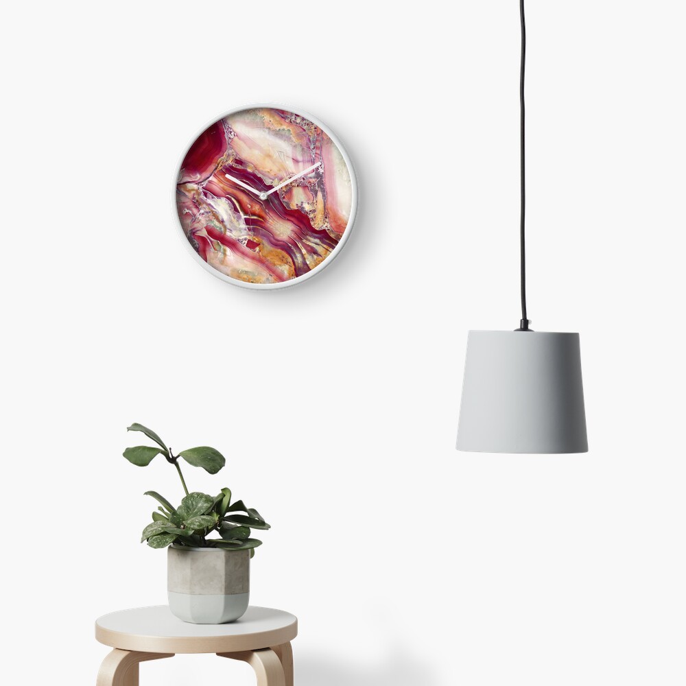 Red and Gold Marble Gem Stone Pattern Clock